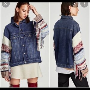 NWT Zara Denim Jacket with Fringe Sleeves